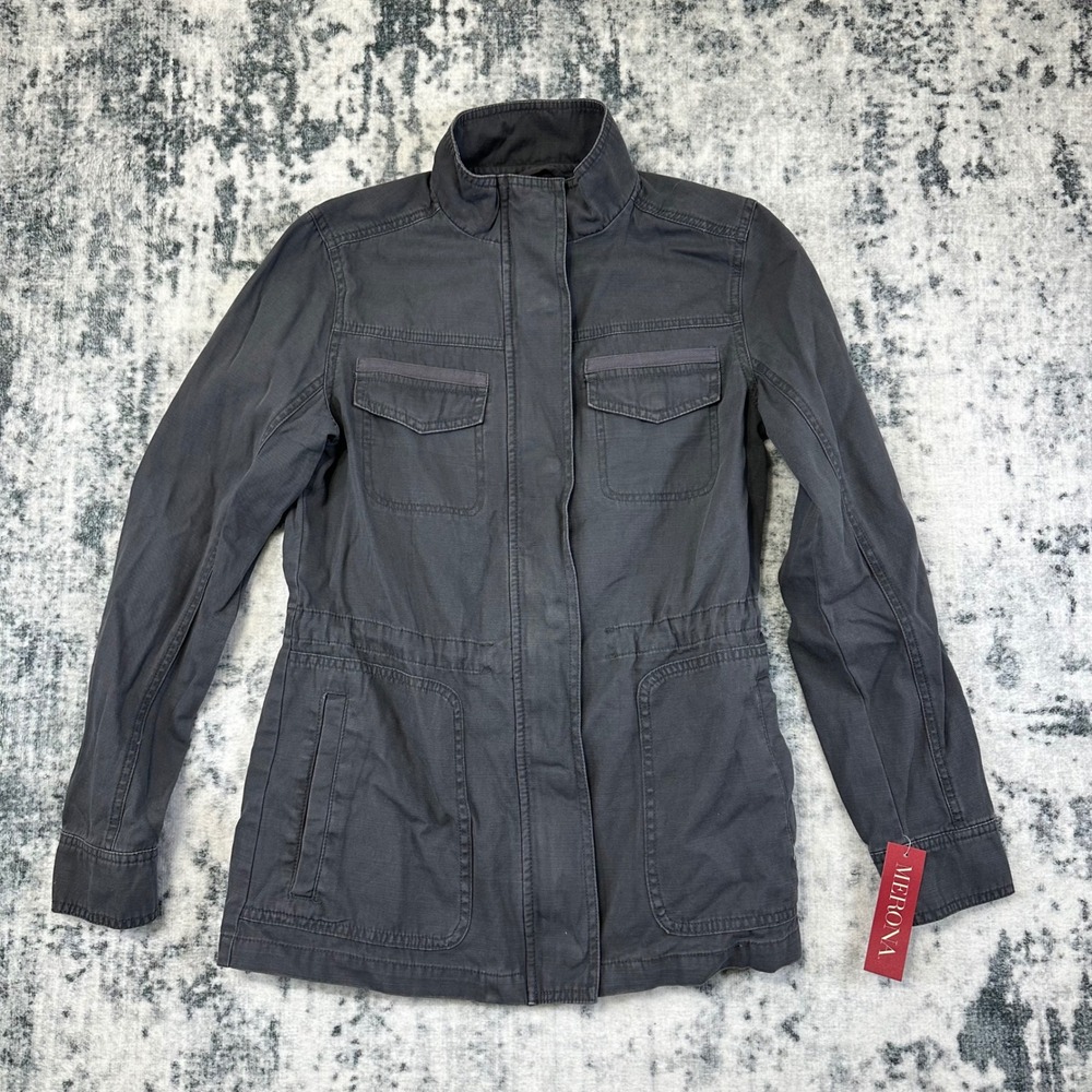 NEW Merona Military Jacket Womens Small Gray Utility Field Coat Full Zip Utility